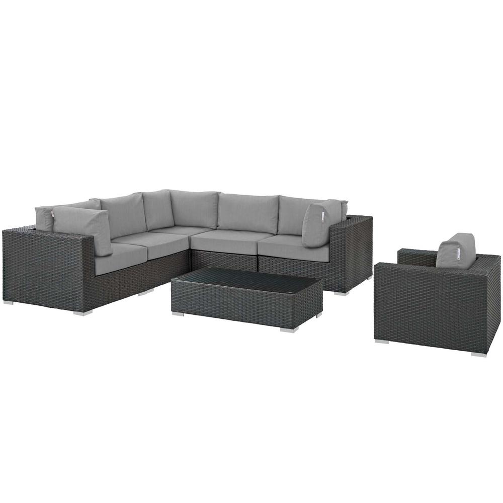 Sojourn 7 Piece Outdoor Patio Wicker Rattan Sunbrella® Sectional Set. Picture 3