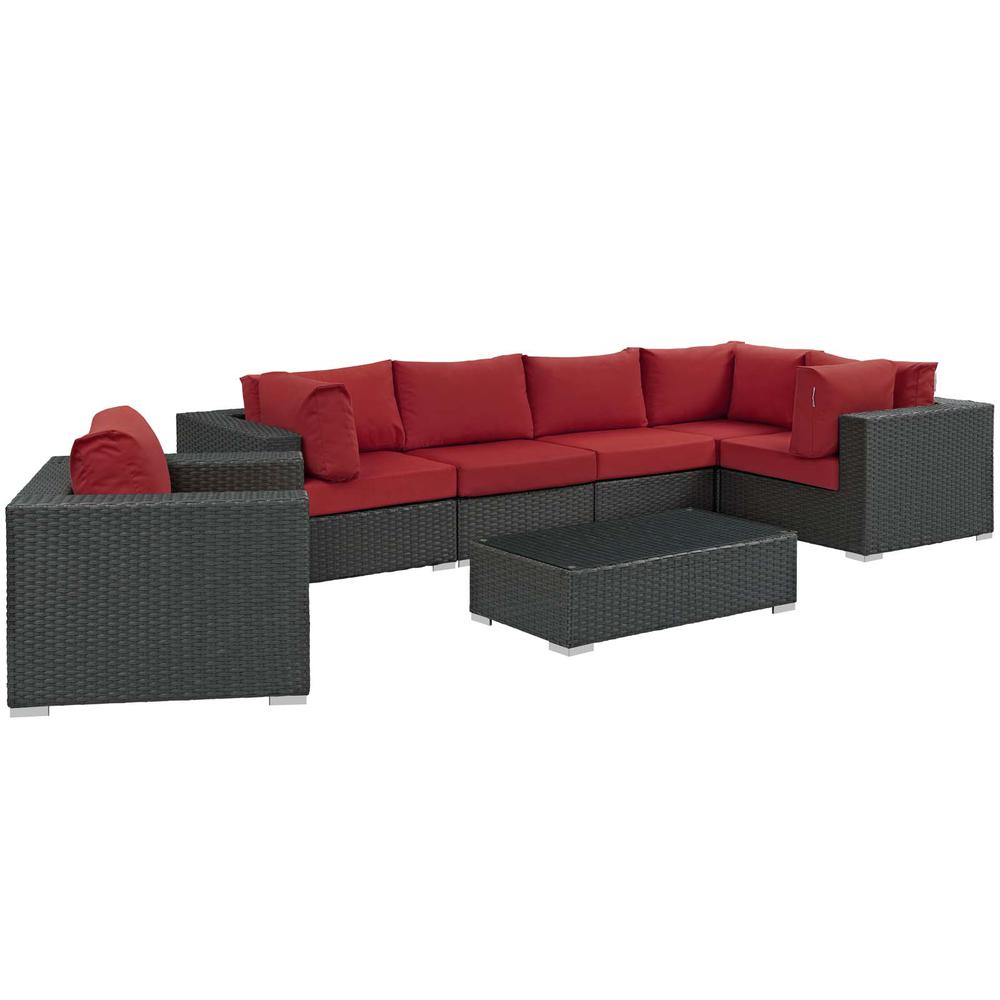 Sojourn 7 Piece Outdoor Patio Wicker Rattan Sunbrella® Sectional Set. Picture 1