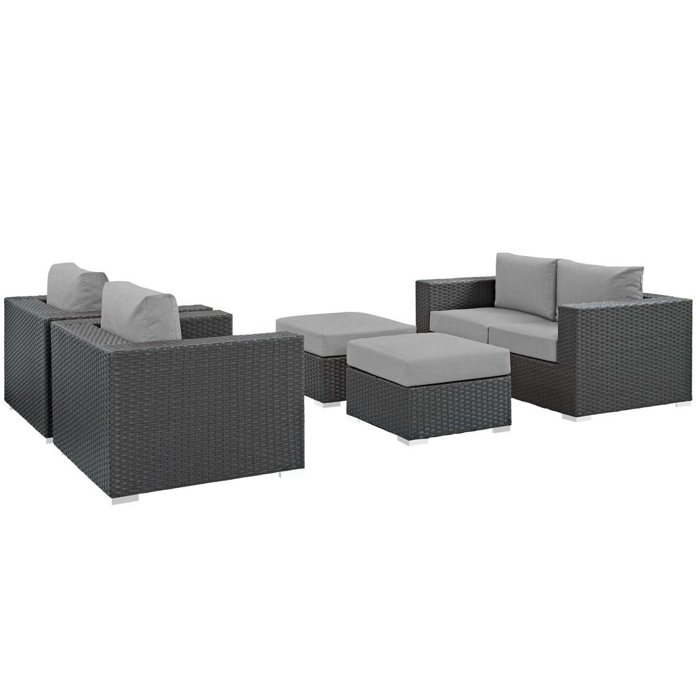 Sojourn 5 Piece Outdoor Patio Wicker Rattan Sunbrella® Sectional Set. Picture 1