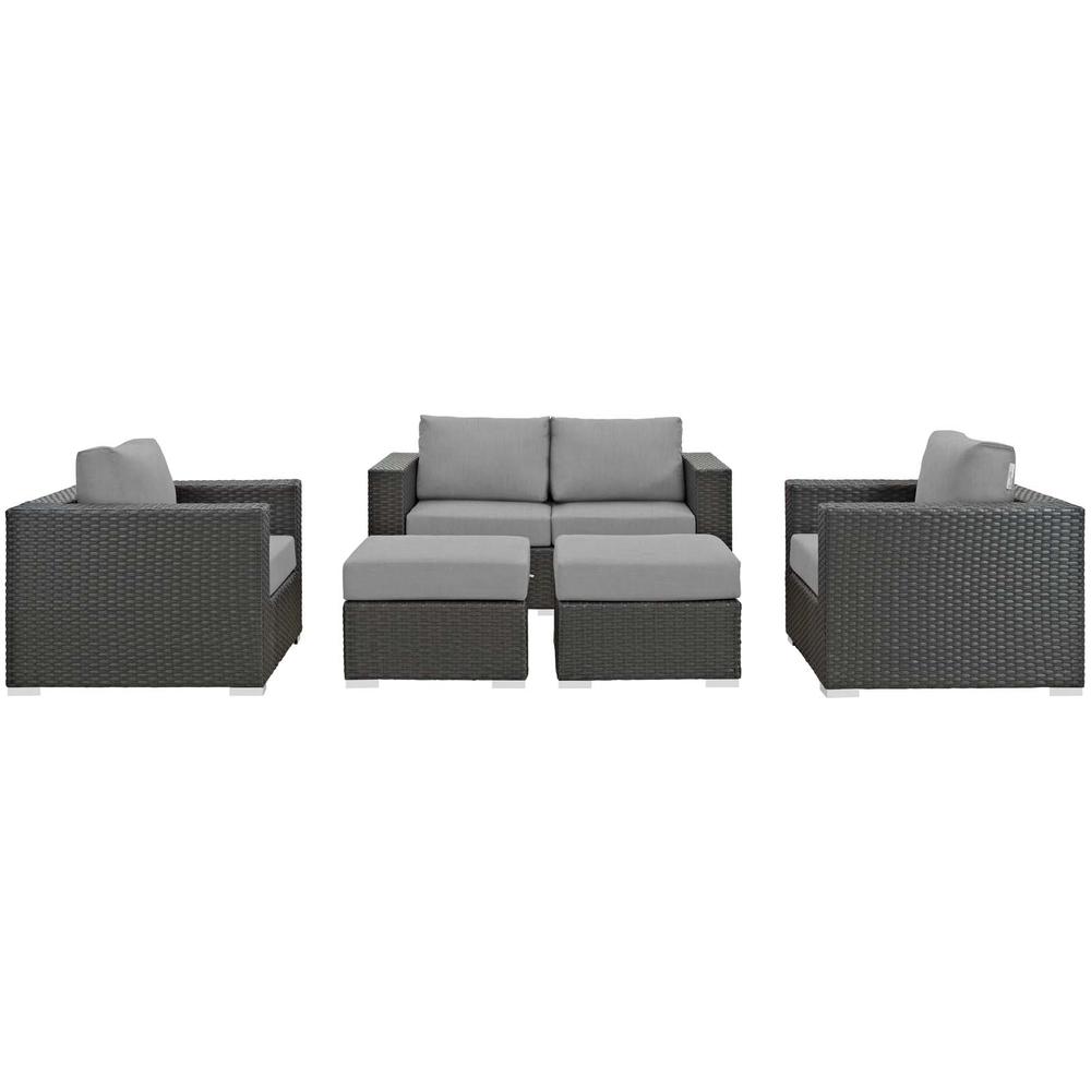 Sojourn 5 Piece Outdoor Patio Wicker Rattan Sunbrella® Sectional Set. Picture 3