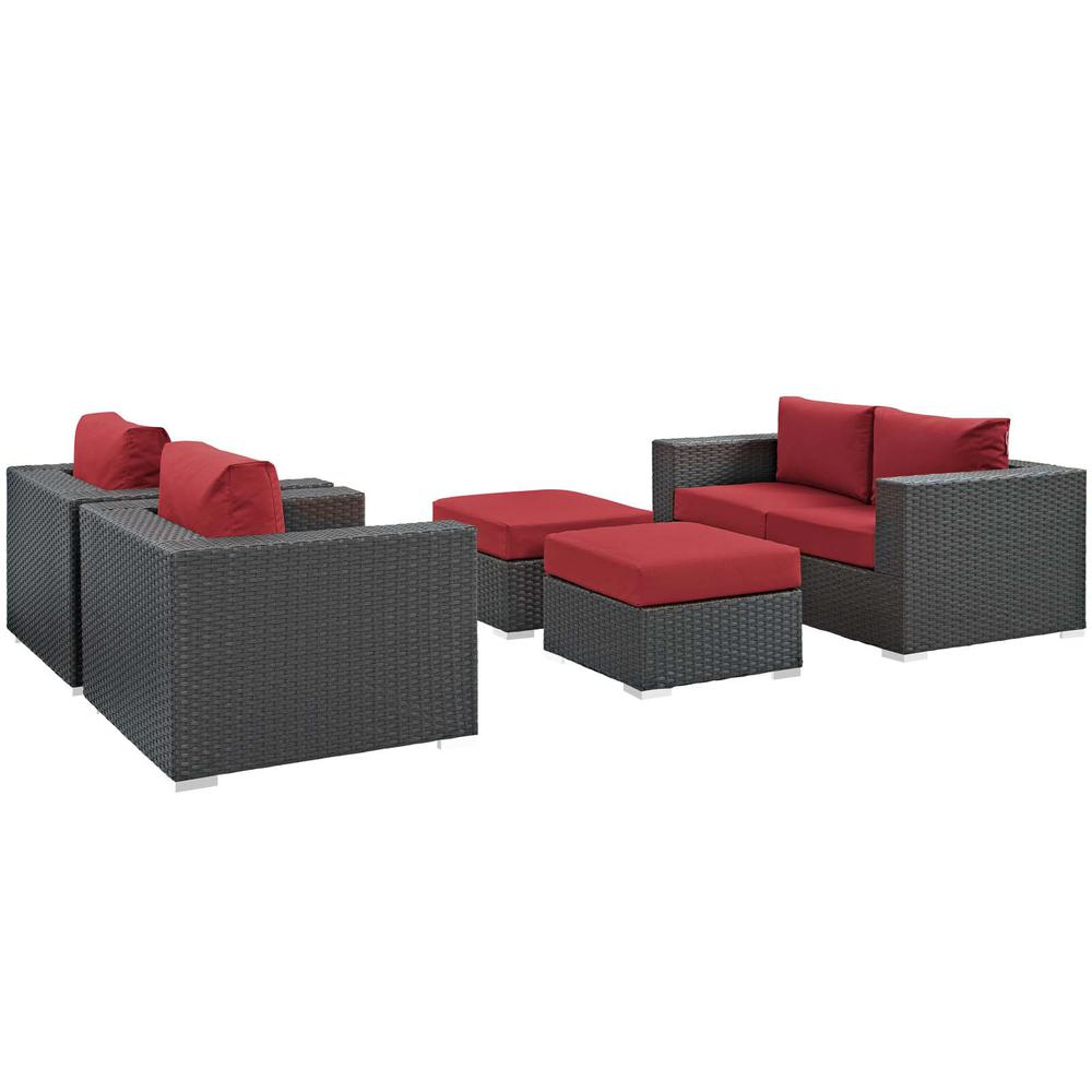 Sojourn 5 Piece Outdoor Patio Wicker Rattan Sunbrella® Sectional Set. The main picture.