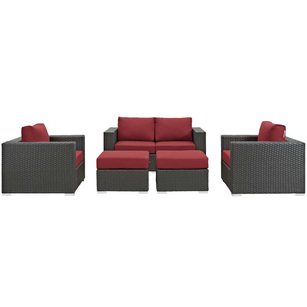 Sojourn 5 Piece Outdoor Patio Wicker Rattan Sunbrella® Sectional Set. Picture 3