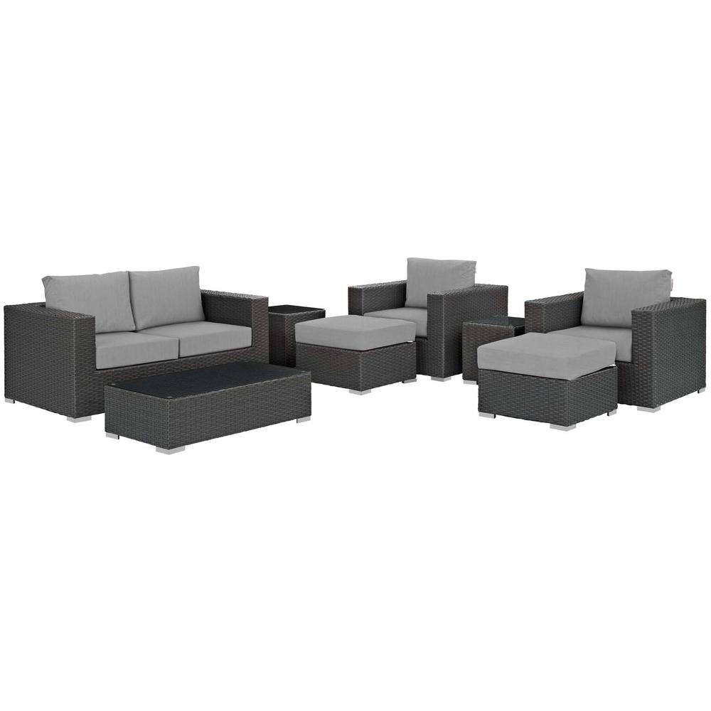 Sojourn 8 Piece Outdoor Patio Wicker Rattan Sunbrella® Sectional Set. Picture 1