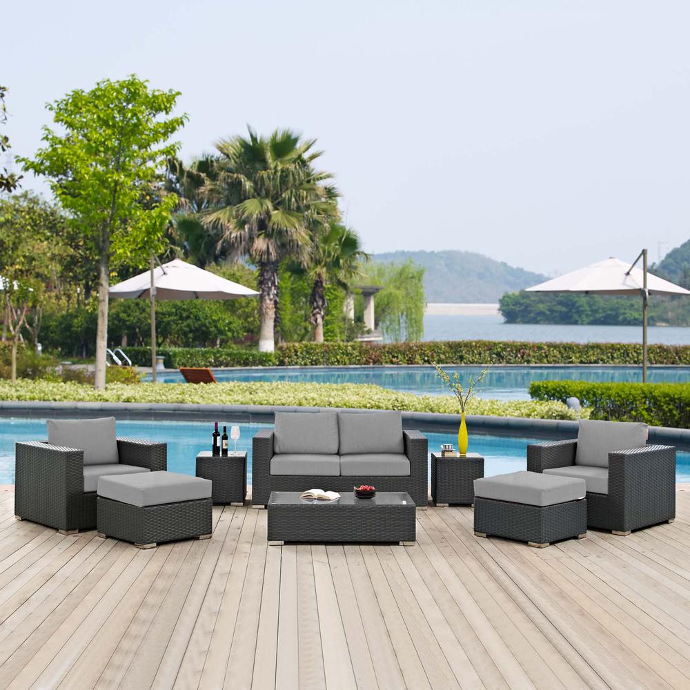 Sojourn 8 Piece Outdoor Patio Wicker Rattan Sunbrella® Sectional Set. Picture 8