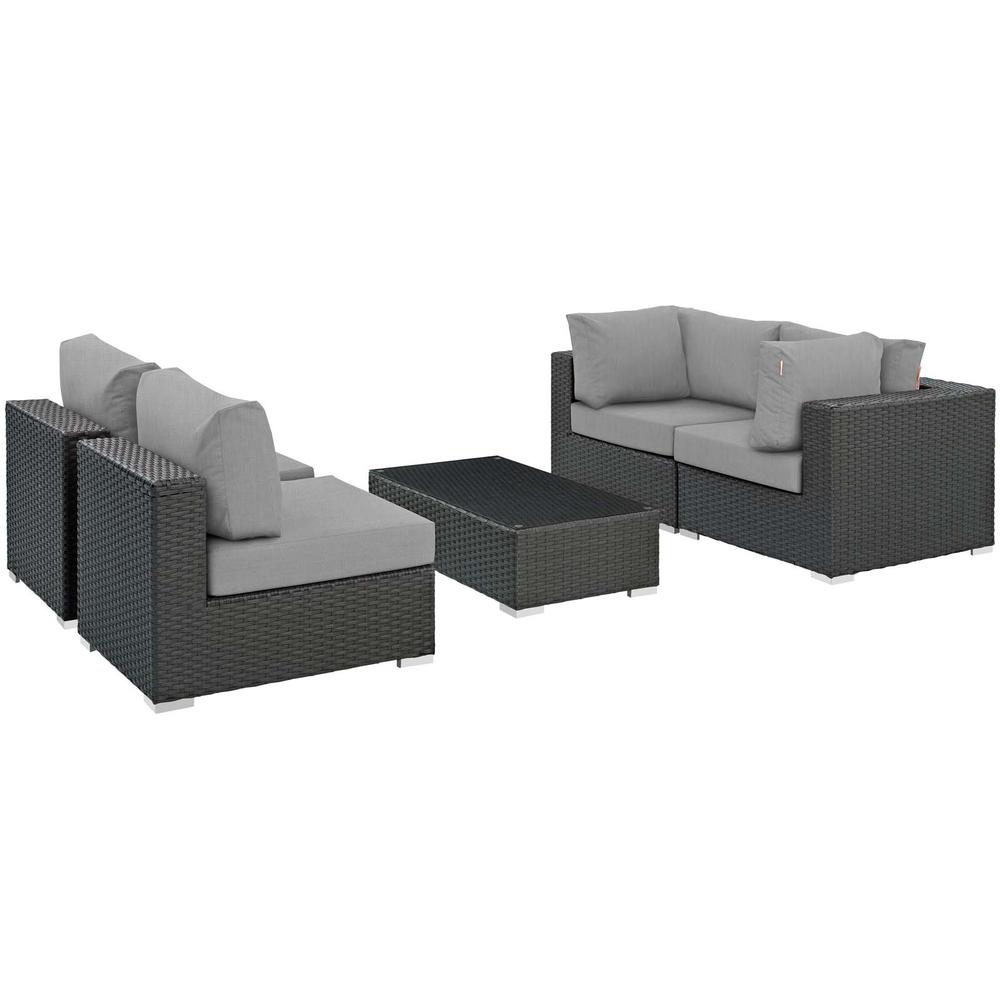 Sojourn 5 Piece Outdoor Patio Wicker Rattan Sunbrella® Sectional Set. Picture 2