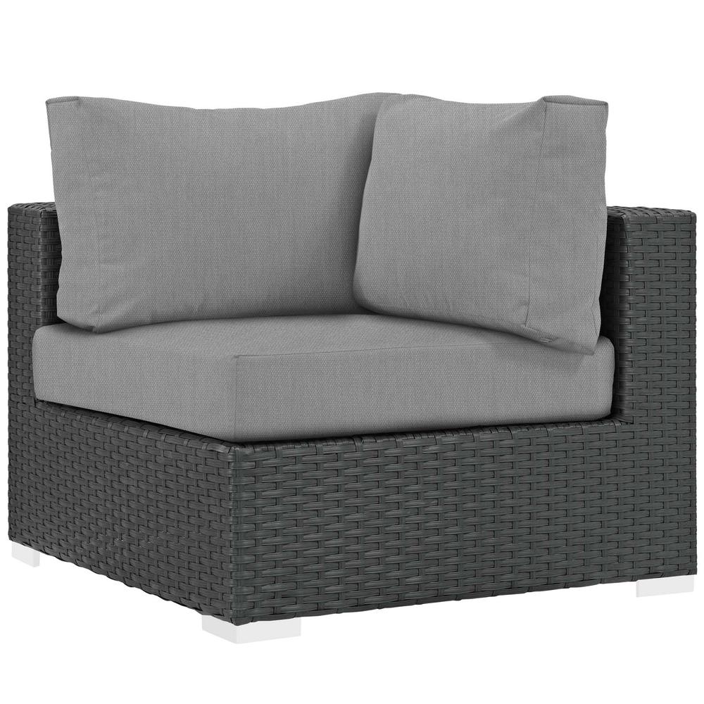 Sojourn 5 Piece Outdoor Patio Wicker Rattan Sunbrella® Sectional Set. Picture 5