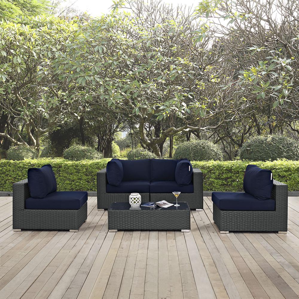 Sojourn 5 Piece Outdoor Patio Sunbrella Sectional Set. Picture 7