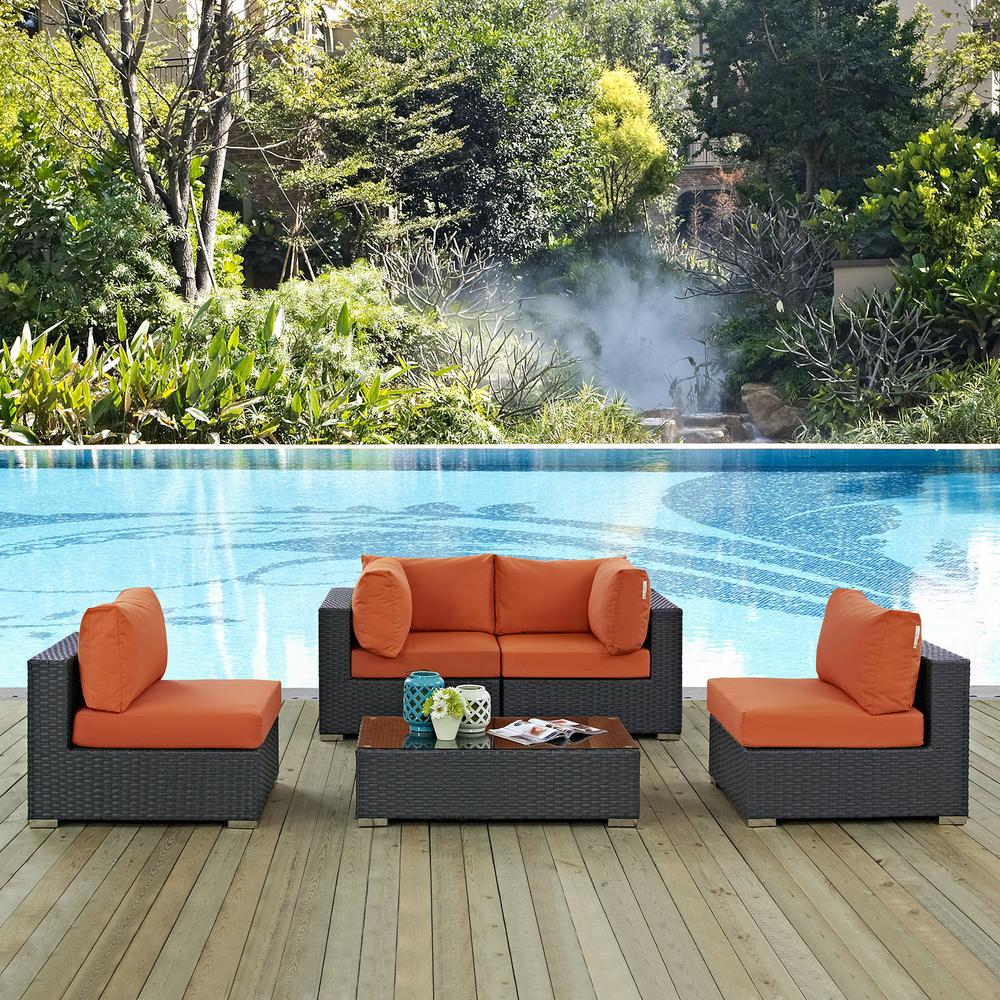 Sojourn 5 Piece Outdoor Patio Sunbrella® Sectional Set. Picture 8