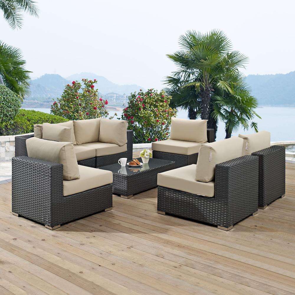 Sojourn 7 Piece Outdoor Patio Sunbrella® Sectional Set. Picture 9