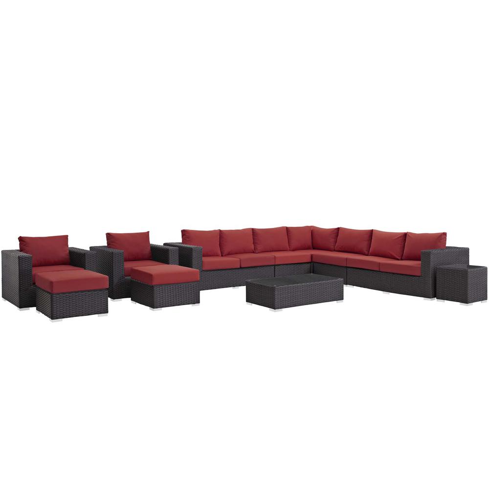 Sojourn 11 Piece Outdoor Patio Wicker Rattan Sunbrella® Sectional Set. The main picture.
