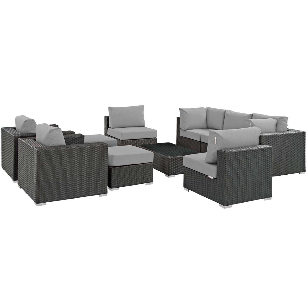 Sojourn 10 Piece Outdoor Patio Wicker Rattan Sunbrella® Sectional Set. Picture 2