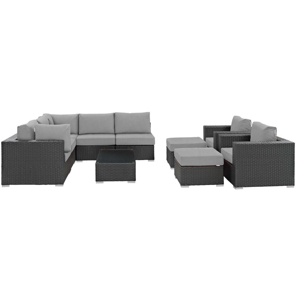 Sojourn 10 Piece Outdoor Patio Wicker Rattan Sunbrella® Sectional Set. Picture 3