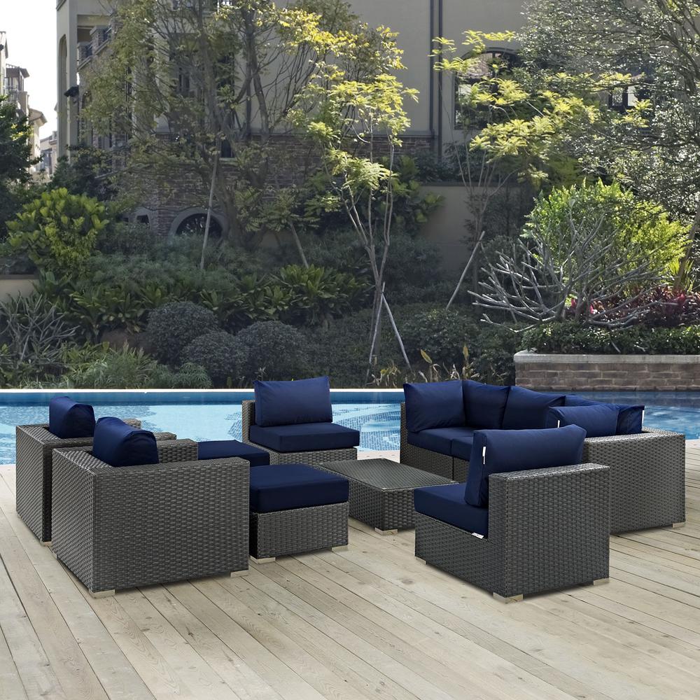 Sojourn 10 Piece Outdoor Patio Sunbrella® Sectional Set. Picture 8