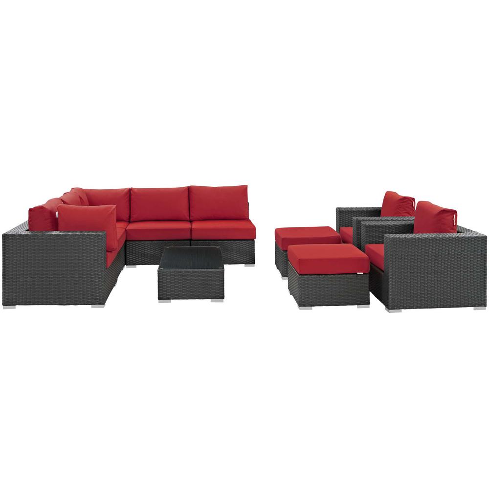 Sojourn 10 Piece Outdoor Patio Wicker Rattan Sunbrella® Sectional Set. Picture 3