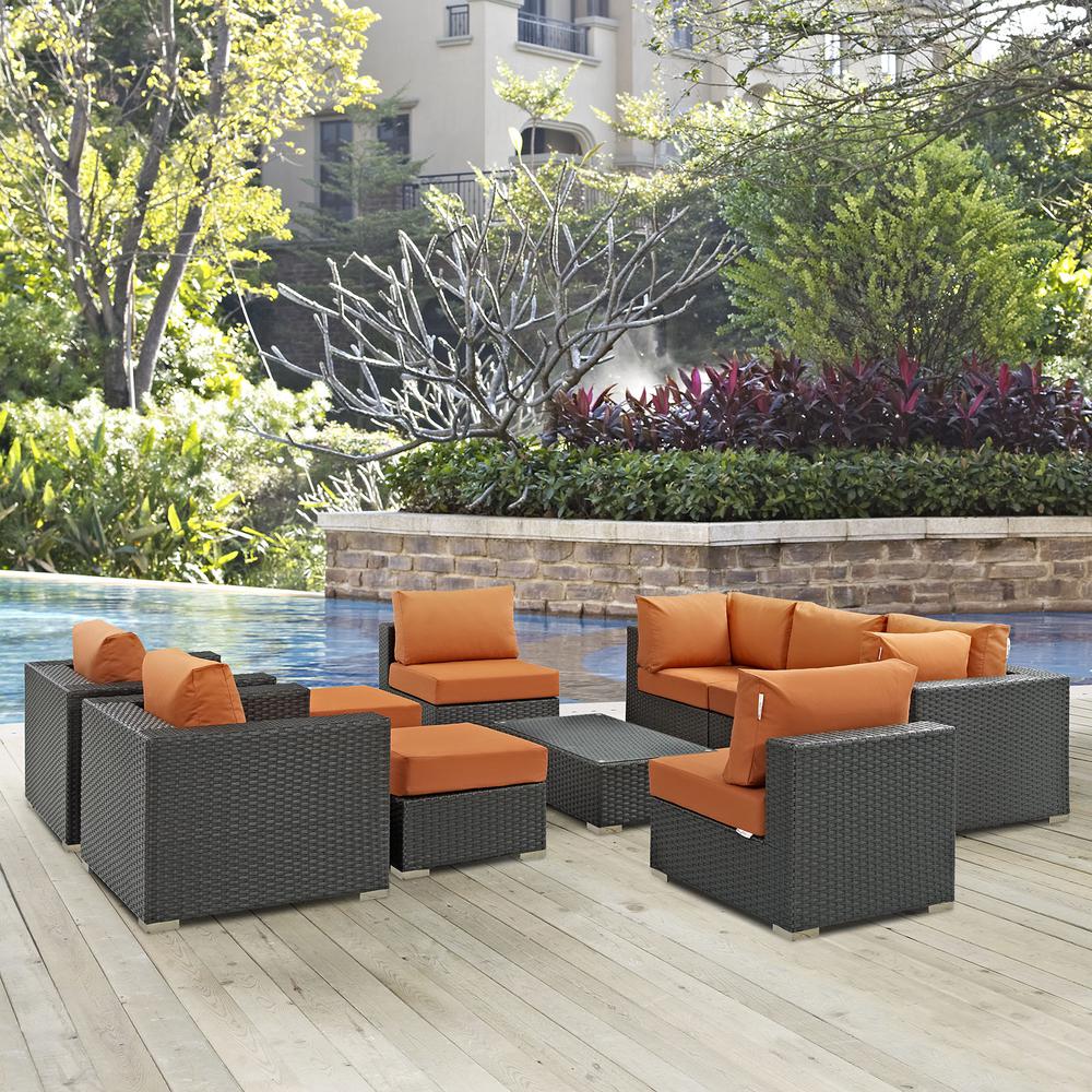 Sojourn 10 Piece Outdoor Patio Sunbrella® Sectional Set. Picture 9