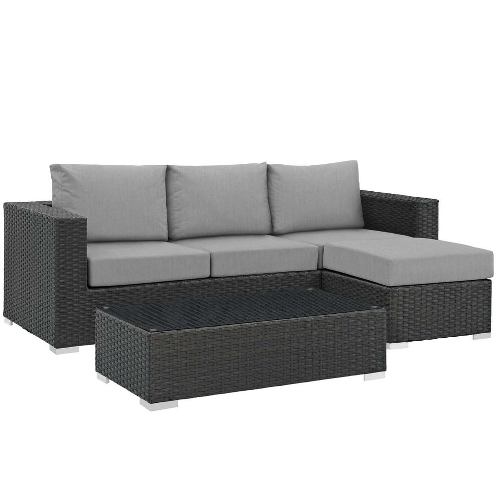 Sojourn 3 Piece Outdoor Patio Wicker Rattan Sunbrella® Sectional Set. The main picture.