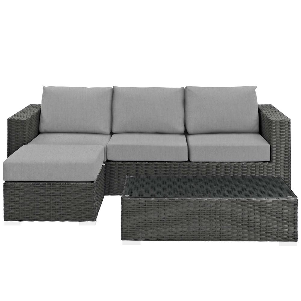 Sojourn 3 Piece Outdoor Patio Wicker Rattan Sunbrella® Sectional Set. Picture 3