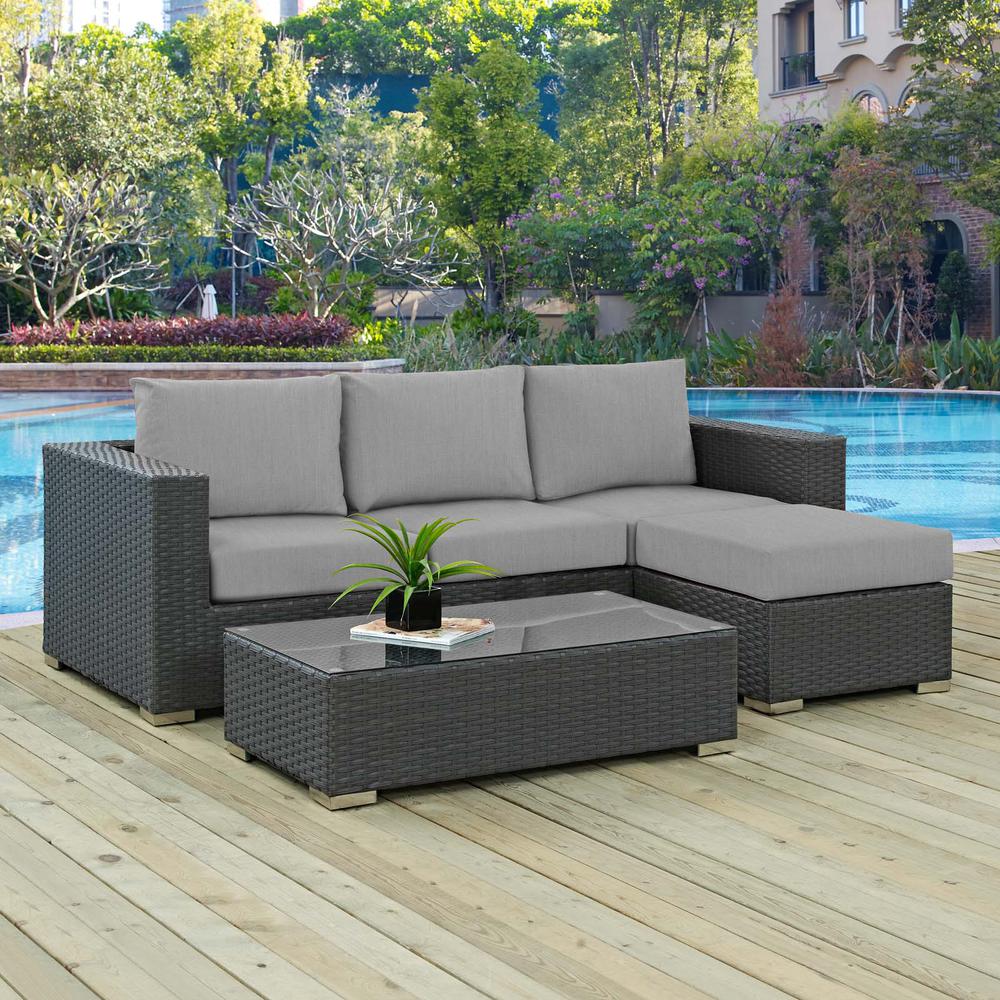 Sojourn 3 Piece Outdoor Patio Wicker Rattan Sunbrella® Sectional Set. Picture 7