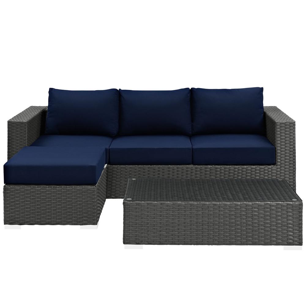 Sojourn 3 Piece Outdoor Patio Sunbrella® Sectional Set. Picture 4