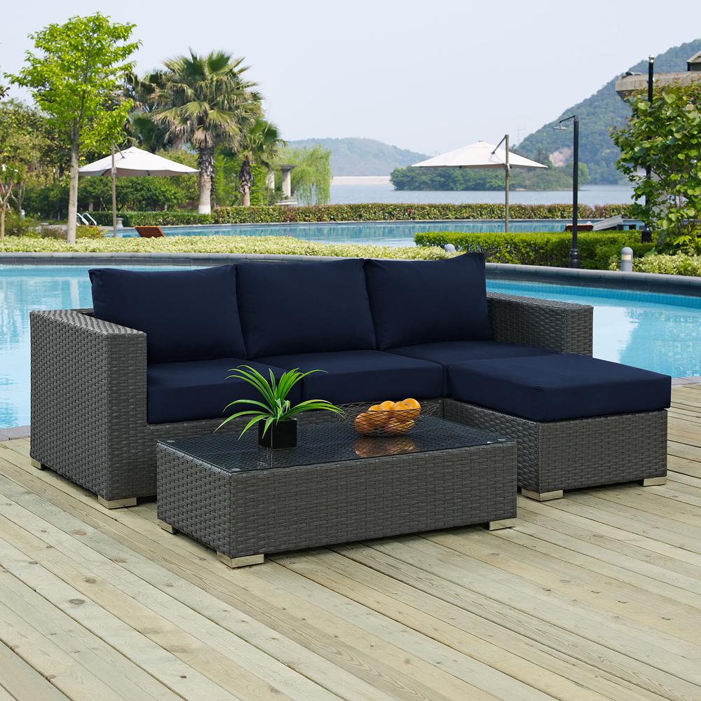 Sojourn 3 Piece Outdoor Patio Sunbrella Sectional Set. Picture 7