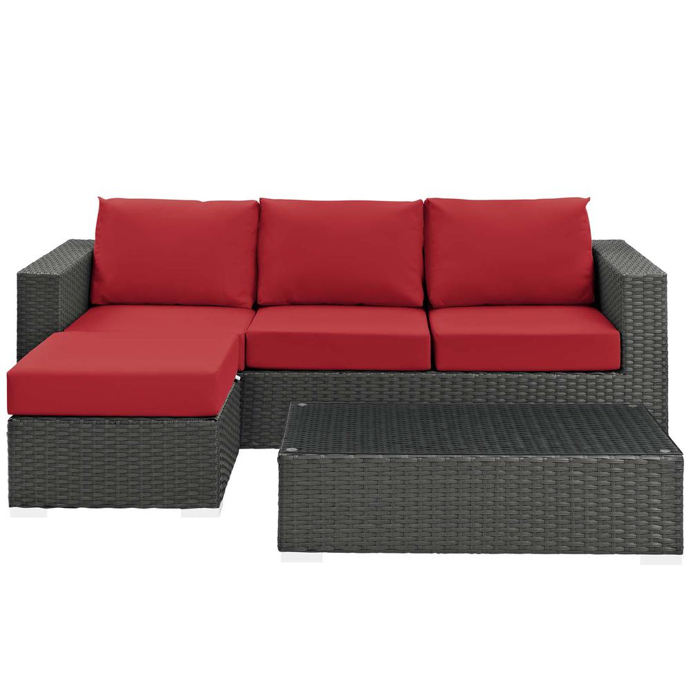 Sojourn 3 Piece Outdoor Patio Wicker Rattan Sunbrella® Sectional Set. Picture 3