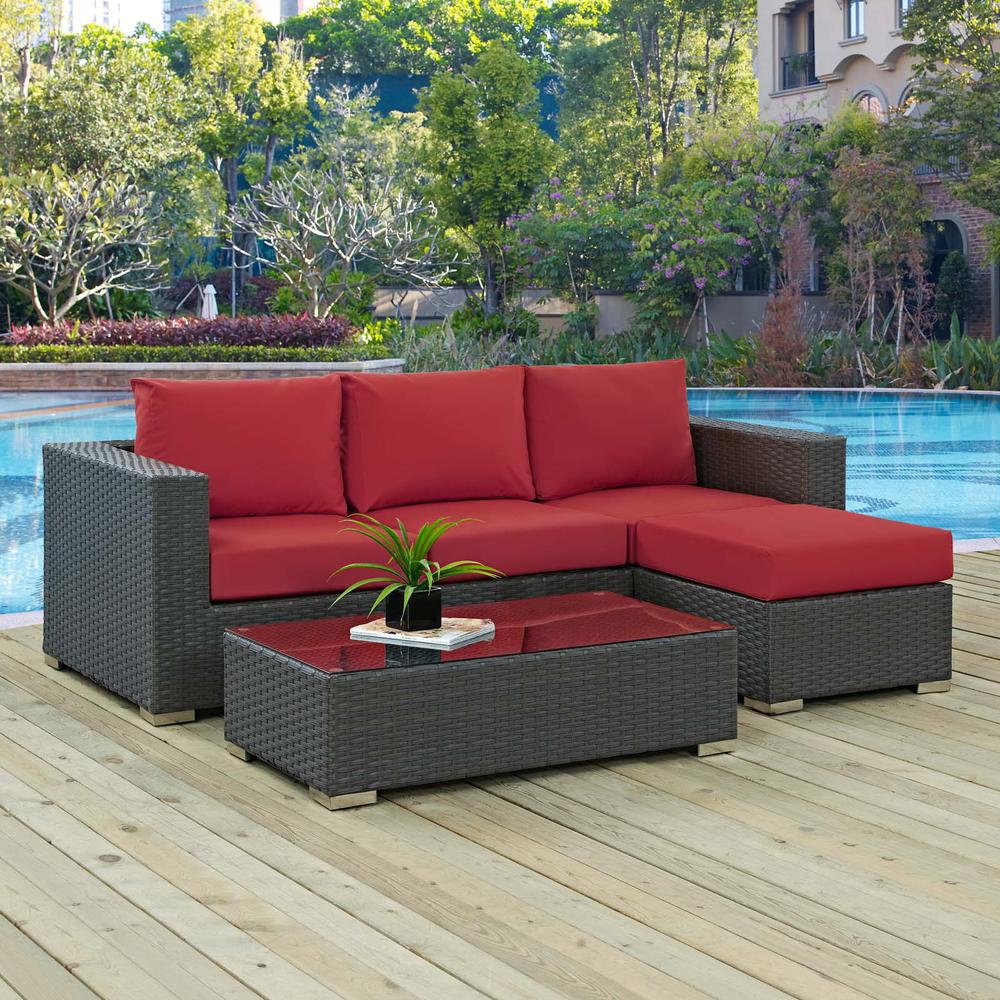 Sojourn 3 Piece Outdoor Patio Wicker Rattan Sunbrella® Sectional Set. Picture 7