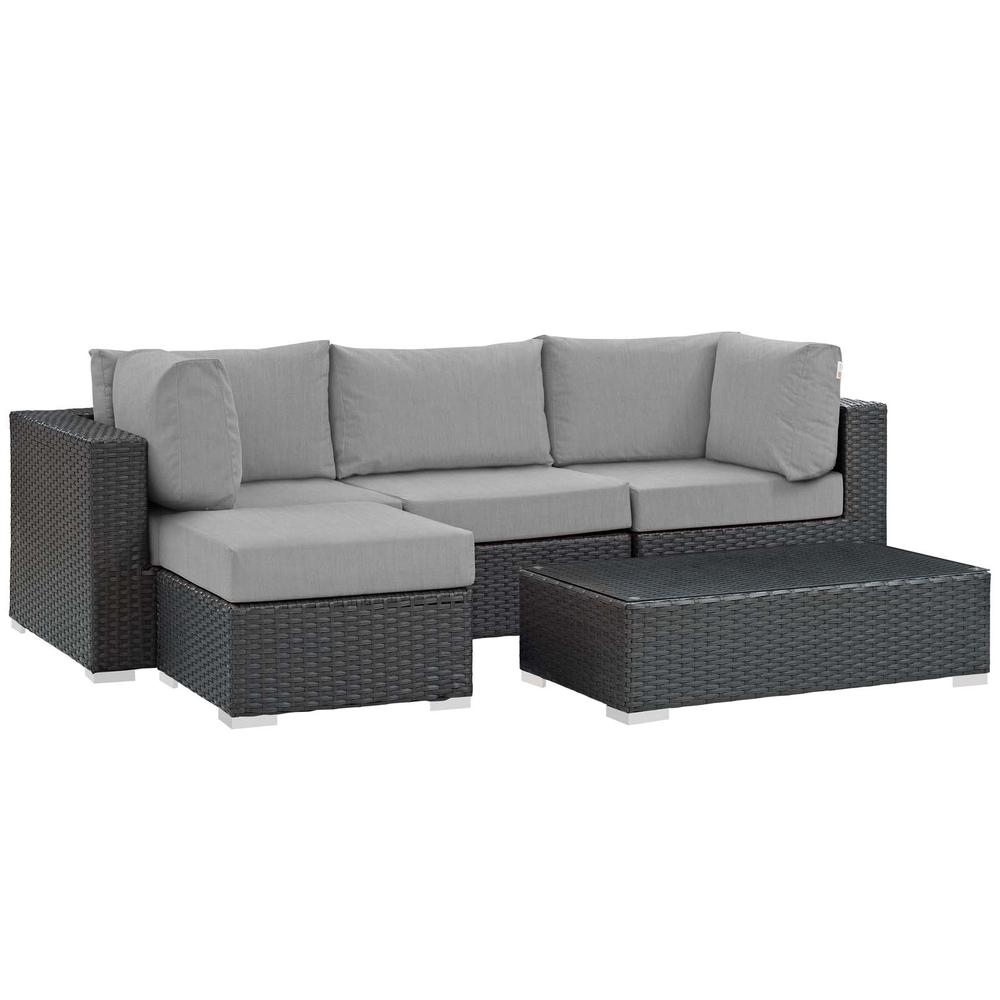 Sojourn 5 Piece Outdoor Patio Wicker Rattan Sunbrella® Sectional Set. Picture 1