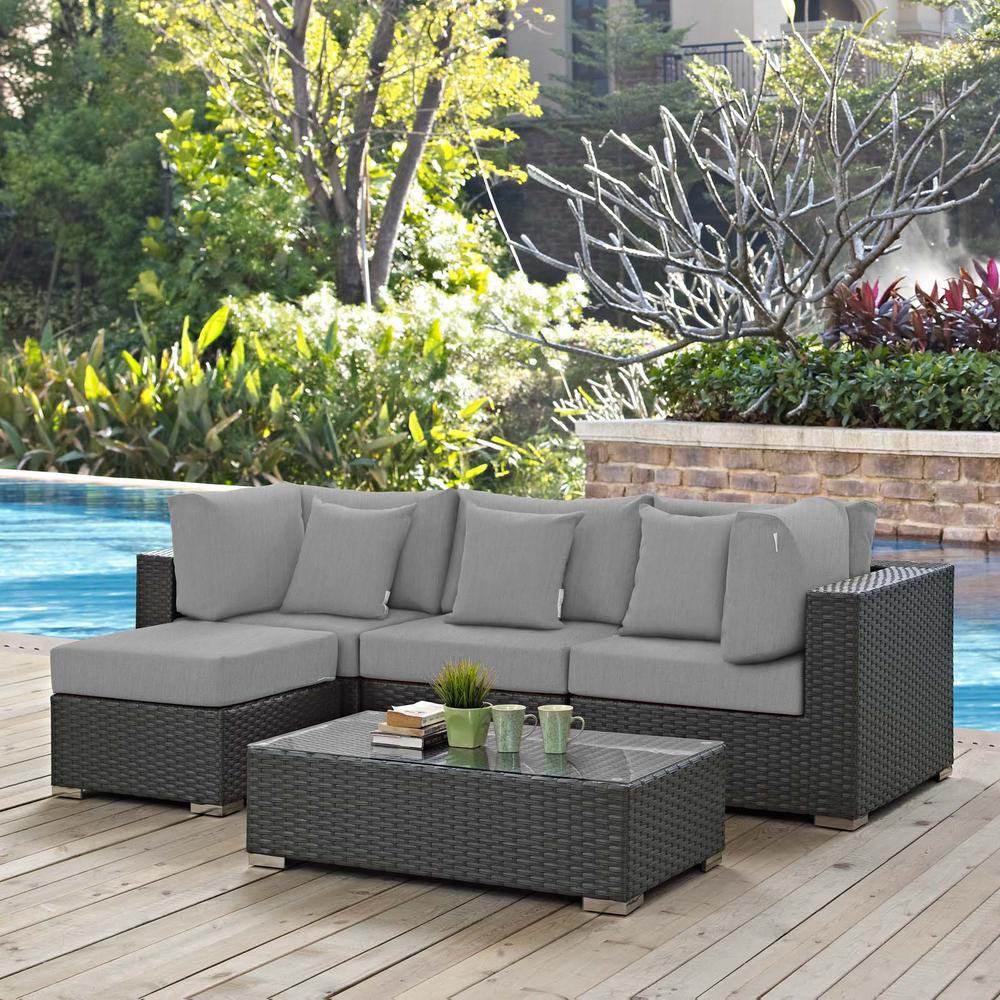 Sojourn 5 Piece Outdoor Patio Wicker Rattan Sunbrella® Sectional Set. Picture 8