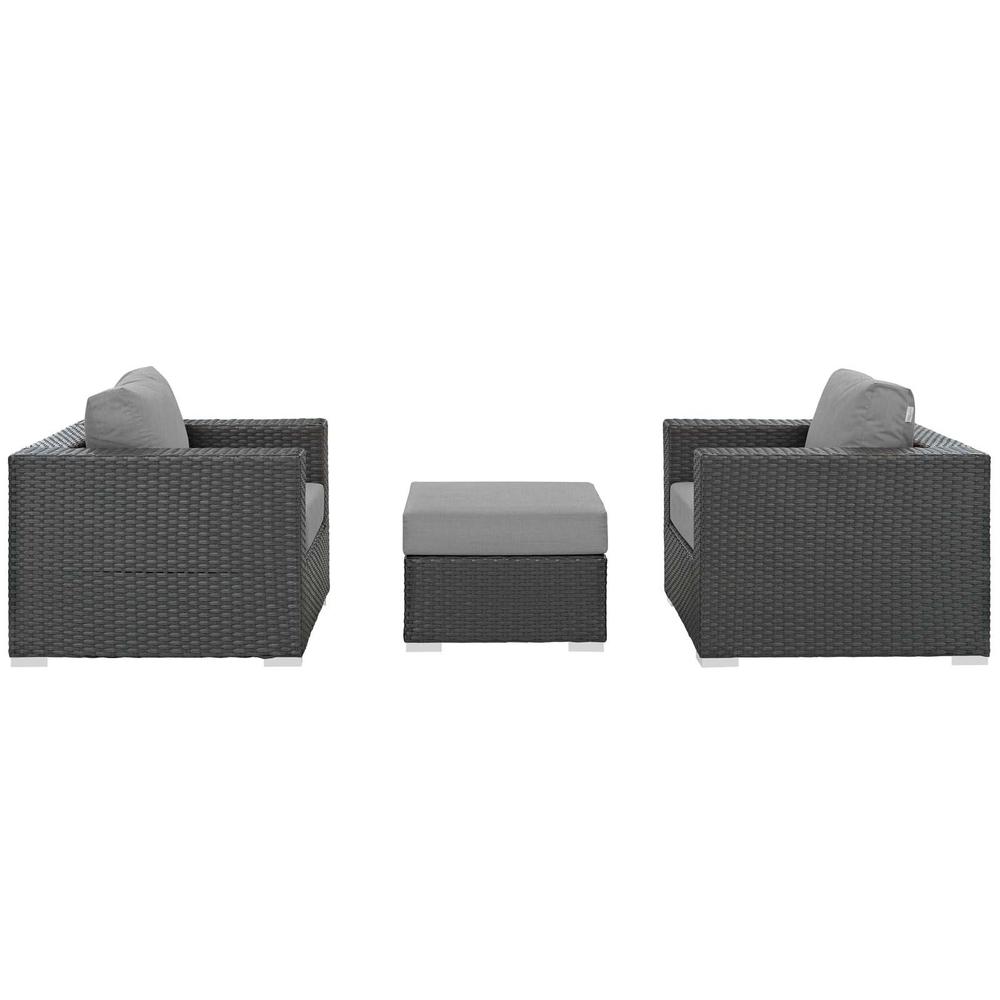Sojourn 3 Piece Outdoor Patio Wicker Rattan Sunbrella® Sectional Set. Picture 2