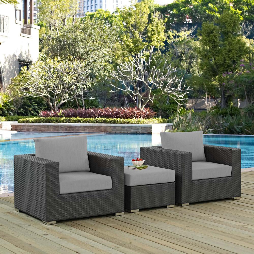 Sojourn 3 Piece Outdoor Patio Wicker Rattan Sunbrella® Sectional Set. Picture 6