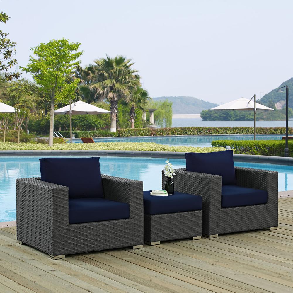 Sojourn 3 Piece Outdoor Patio Sunbrella Sectional Set. Picture 6