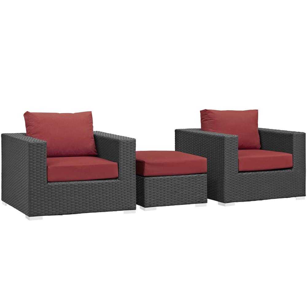 Sojourn 3 Piece Outdoor Patio Wicker Rattan Sunbrella® Sectional Set. Picture 1