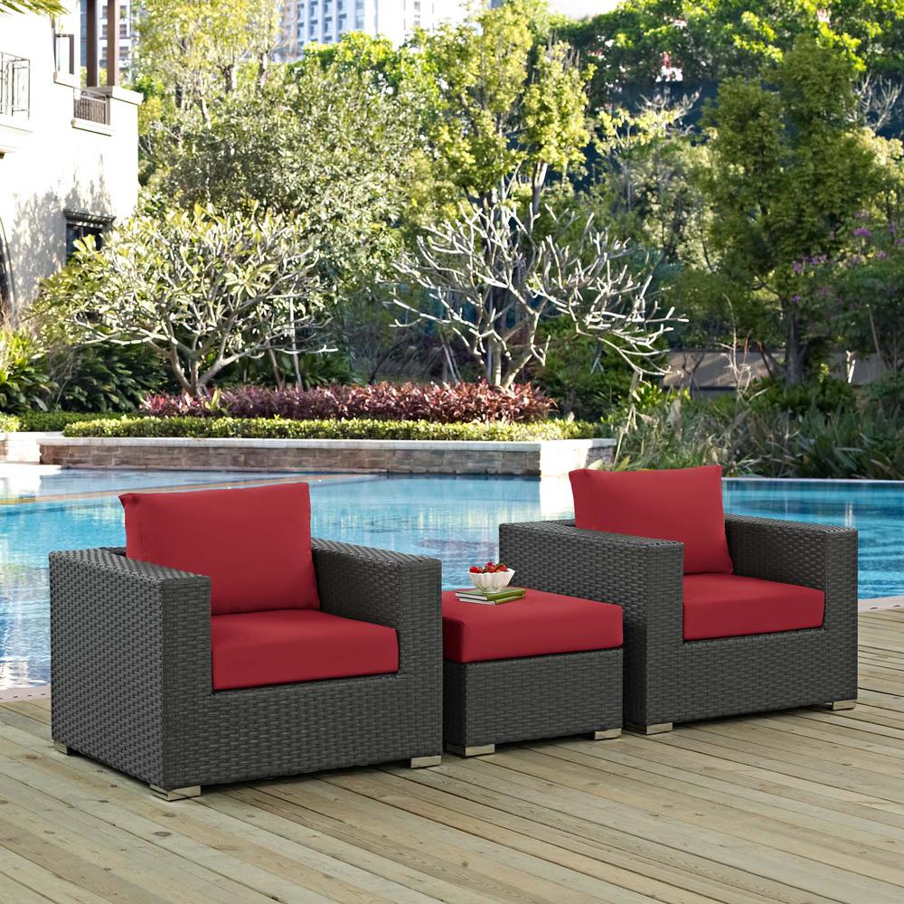 Sojourn 3 Piece Outdoor Patio Wicker Rattan Sunbrella® Sectional Set. Picture 6