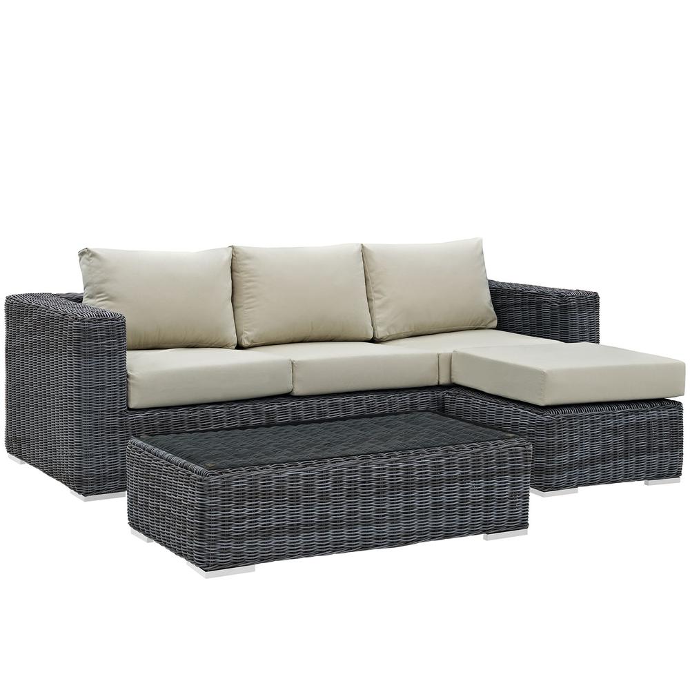 Summon 3 Piece Outdoor Patio Sunbrella Sectional Set. The main picture.