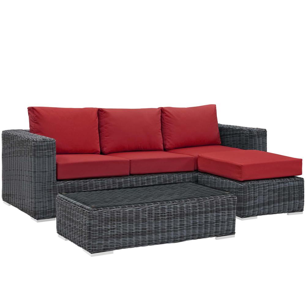 Summon 3 Piece Outdoor Patio Sunbrella Sectional Set. The main picture.