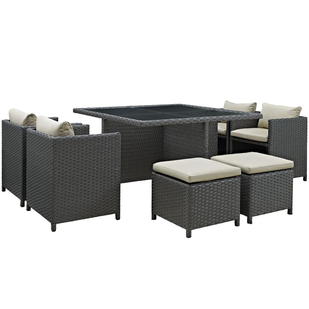 Sojourn 9 Piece Outdoor Patio Sunbrella Dining Set. Picture 1