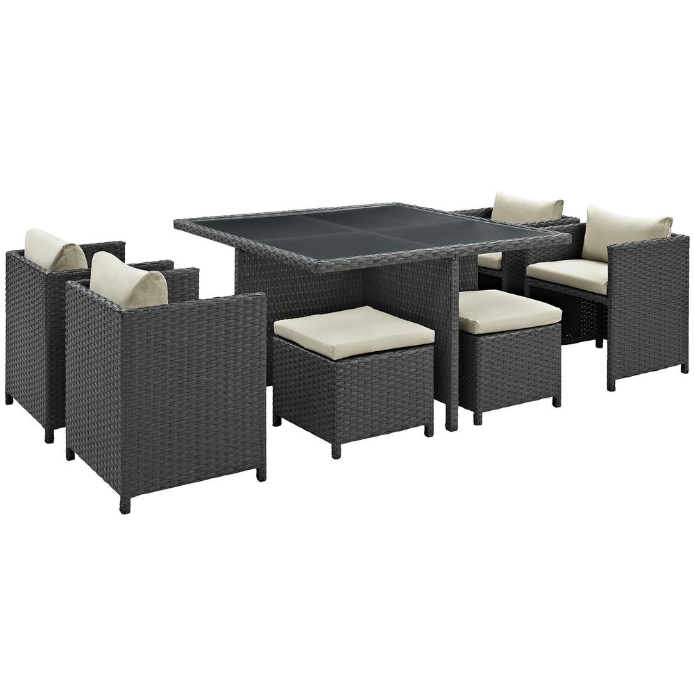 Sojourn 9 Piece Outdoor Patio Sunbrella Dining Set. Picture 2