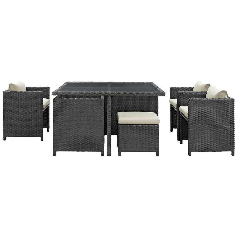Sojourn 9 Piece Outdoor Patio Sunbrella® Dining Set. Picture 4