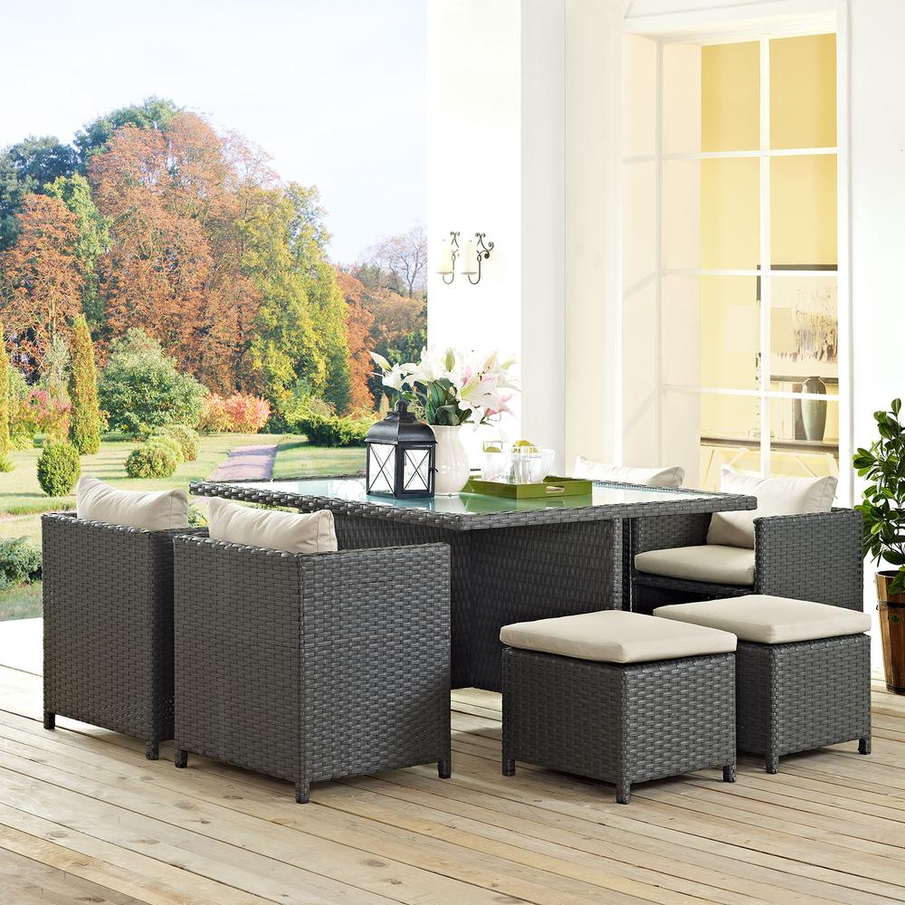 Sojourn 9 Piece Outdoor Patio Sunbrella® Dining Set. Picture 6