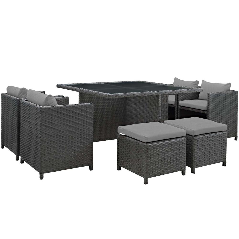 Sojourn 9 Piece Outdoor Patio Wicker Rattan Sunbrella® Dining Set. The main picture.