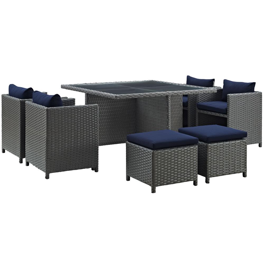 Sojourn 9 Piece Outdoor Patio Sunbrella® Dining Set. Picture 1