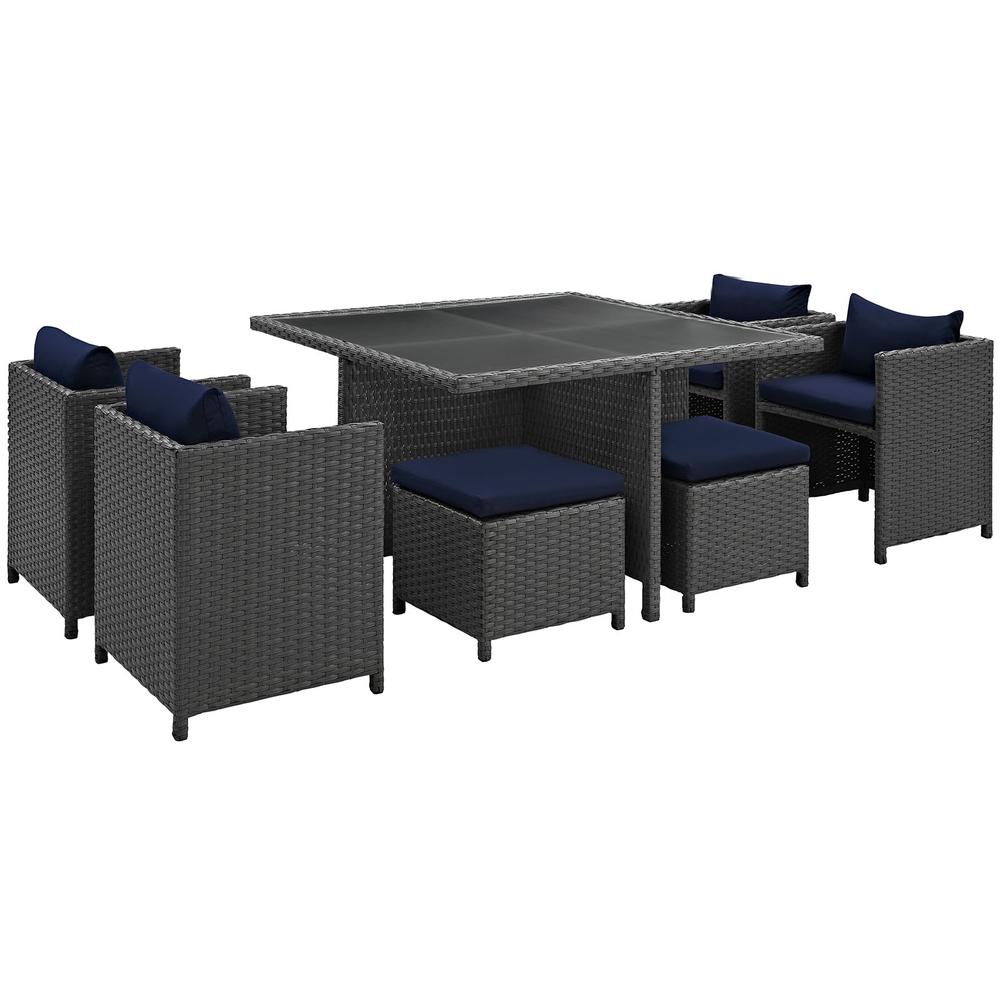 Sojourn 9 Piece Outdoor Patio Sunbrella Dining Set. Picture 2