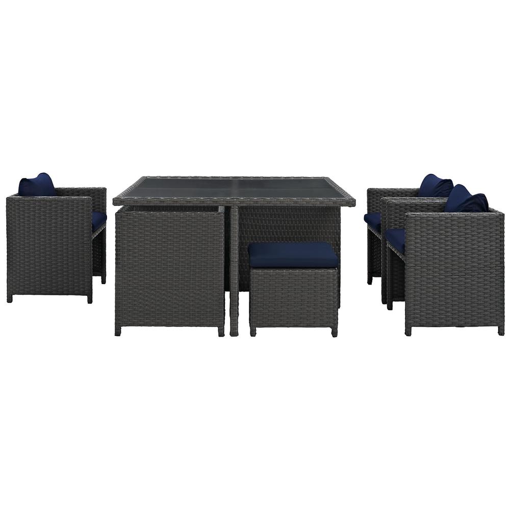 Sojourn 9 Piece Outdoor Patio Sunbrella Dining Set. Picture 3