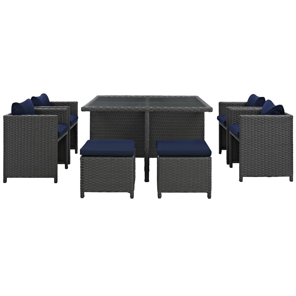 Sojourn 9 Piece Outdoor Patio Sunbrella Dining Set. Picture 4
