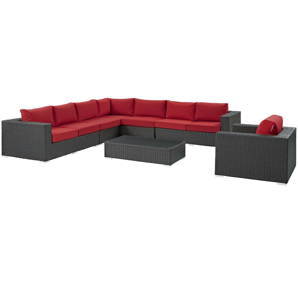 Sojourn 7 Piece Outdoor Patio Wicker Rattan Sunbrella® Fabric Sectional Set. The main picture.