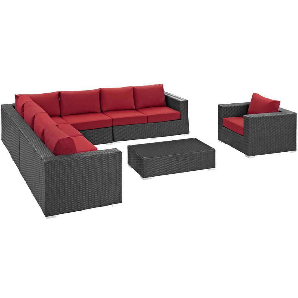 Sojourn 7 Piece Outdoor Patio Wicker Rattan Sunbrella® Fabric Sectional Set. Picture 2