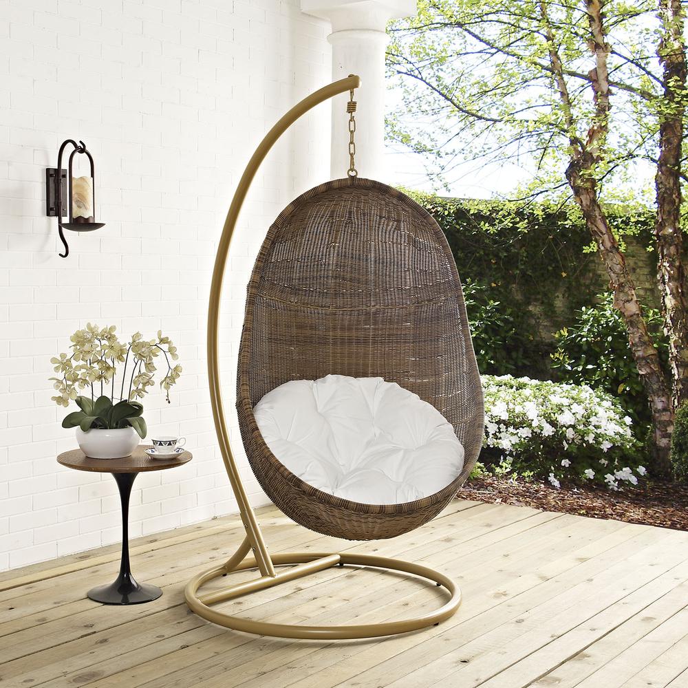 Bean Outdoor Patio Wood Swing Chair With Stand. Picture 5