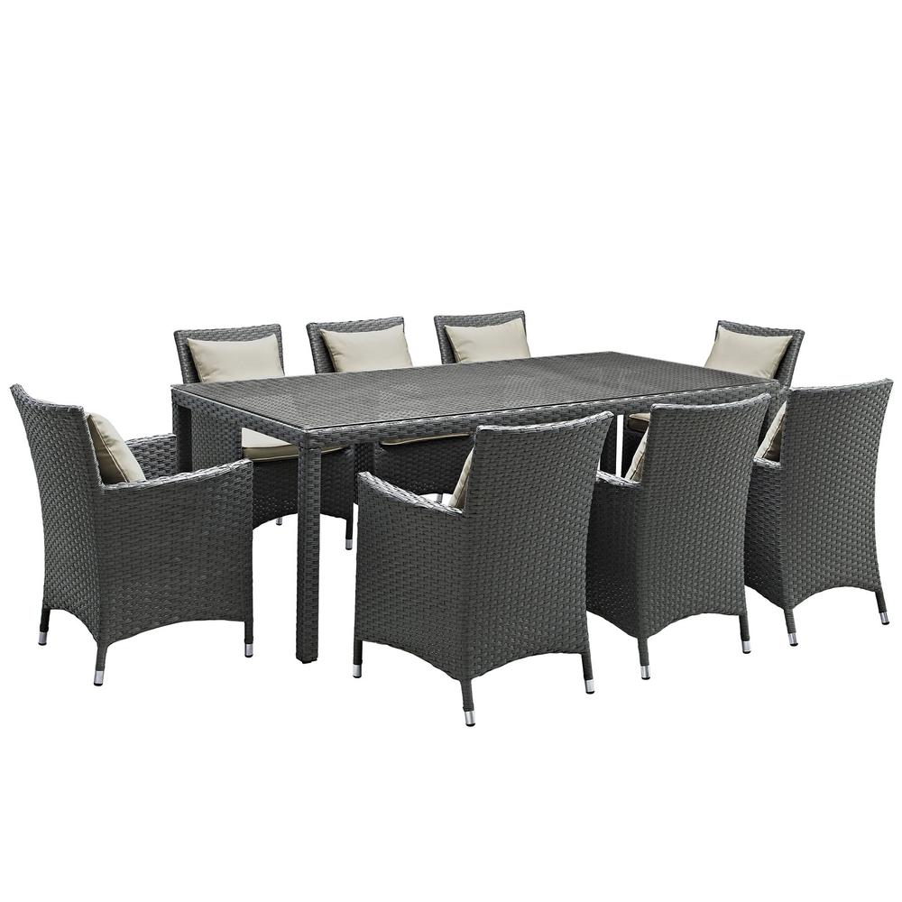 Sojourn 9 Piece Outdoor Patio Sunbrella Dining Set. The main picture.