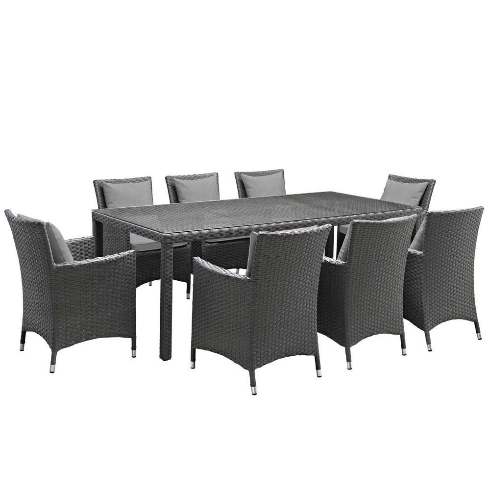 Sojourn 9 Piece Outdoor Patio Wicker Rattan Sunbrella® Fabric Dining Set. The main picture.