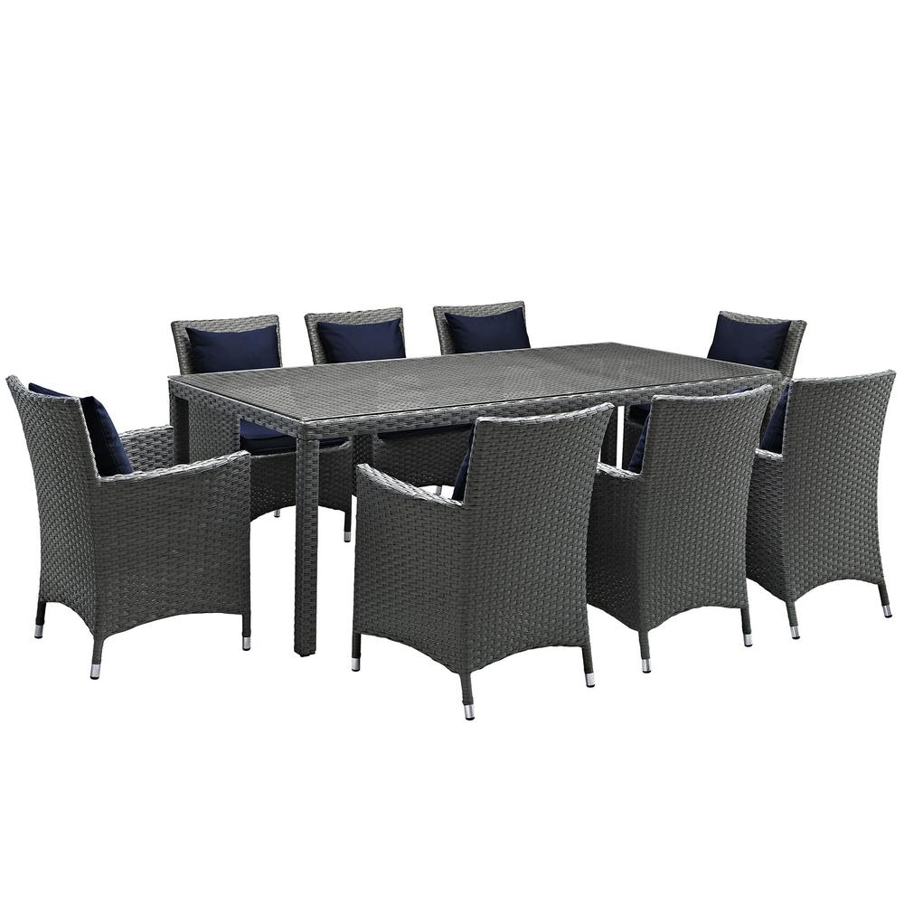 Sojourn 9 Piece Outdoor Patio Sunbrella® Dining Set. The main picture.